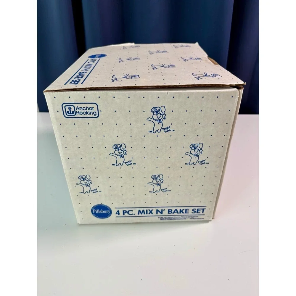 Anchor Hocking Pillsbury Doughboy Mix N Bake Set 4pc Glass Vintage In Box